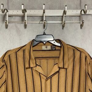 VTG Rocawear Shirt Men 3XL Camel Brown Striped Crochet Knit Button Up Casual 90s